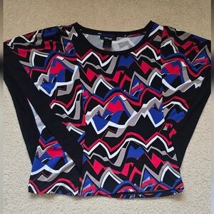 🌈Style & Co Red/White/Blue Short Sleeve Blouse Top Size Large